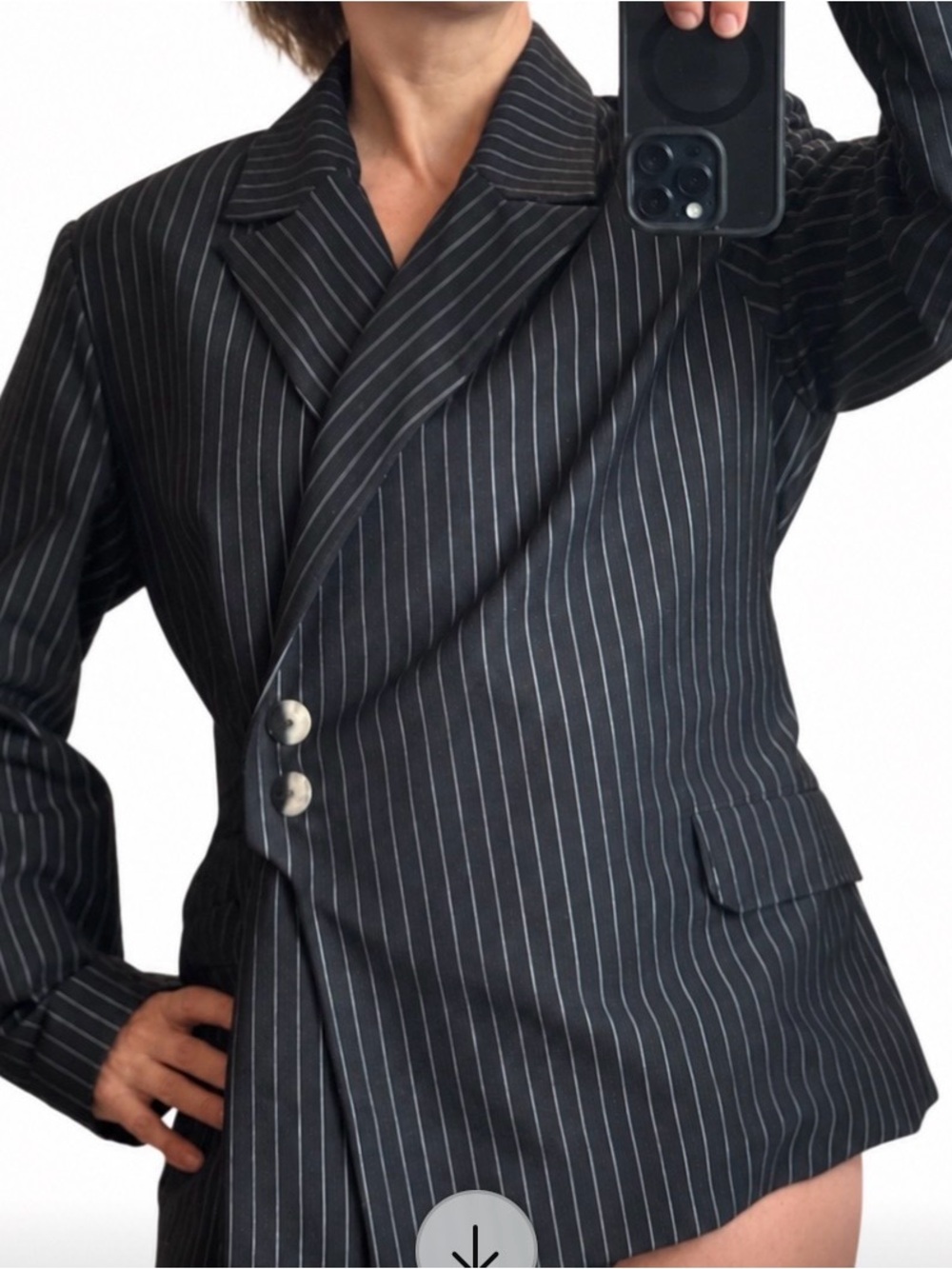 Noli Black Pinstripe Blazer with White Stripes